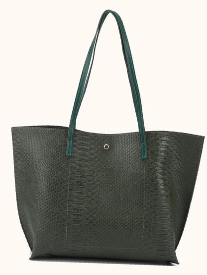 binfenxie - Crocodile Embossed Studded Detail Shoulder Tote Bag  - Women Tote Bags