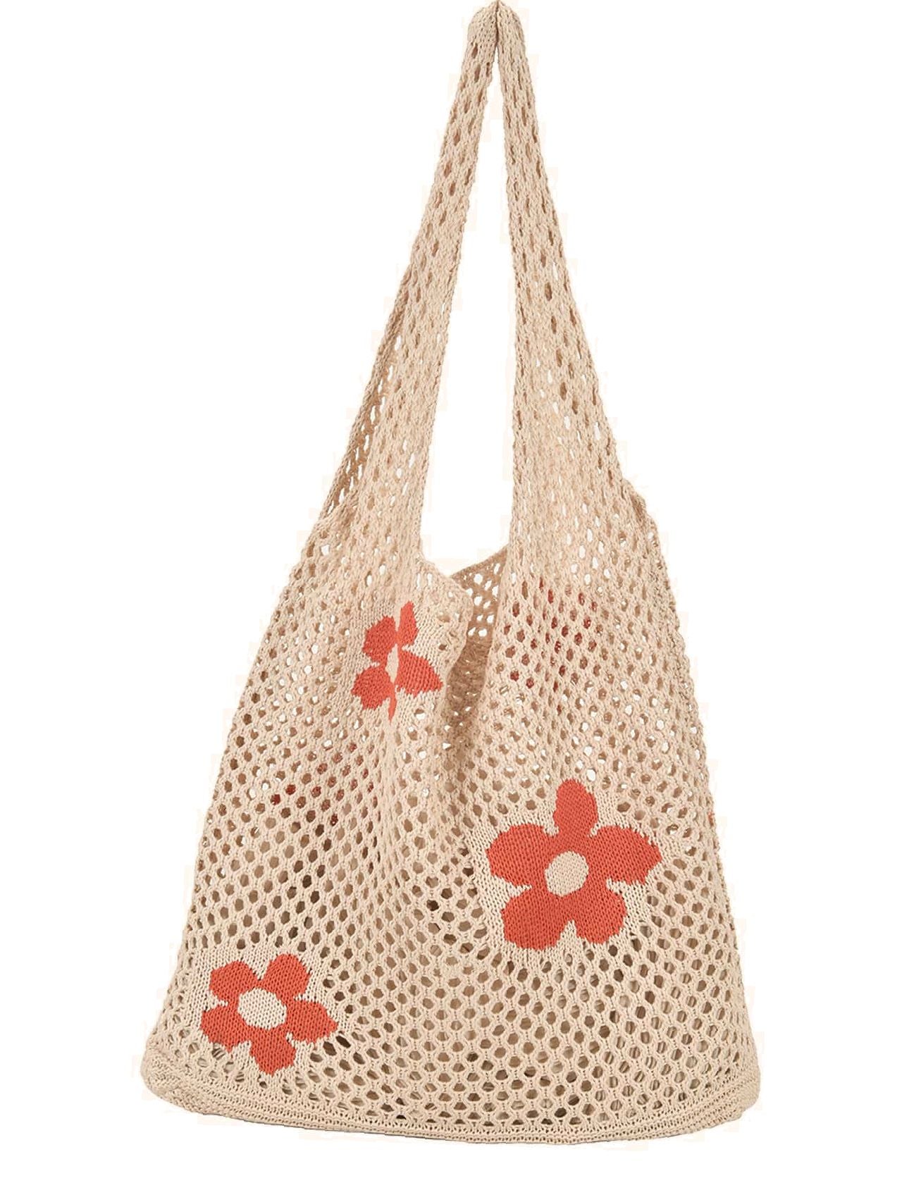 binfenxie - Flower Print Crochet Shopper Bag  - Women Tote Bags