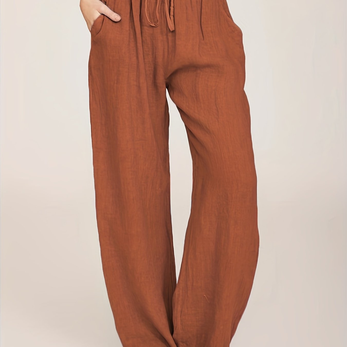 「binfenxie」Drawstring Wide Leg Pants, Solid Loose Palazzo Pants, Casual Every Day Pants, Women's Clothing