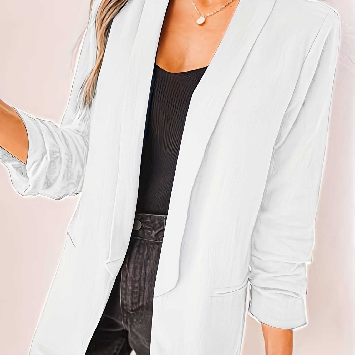 「binfenxie」Solid Lapel Blazer Jacket, Casual Long Sleeve Office Work Outerwear, Women's Clothing