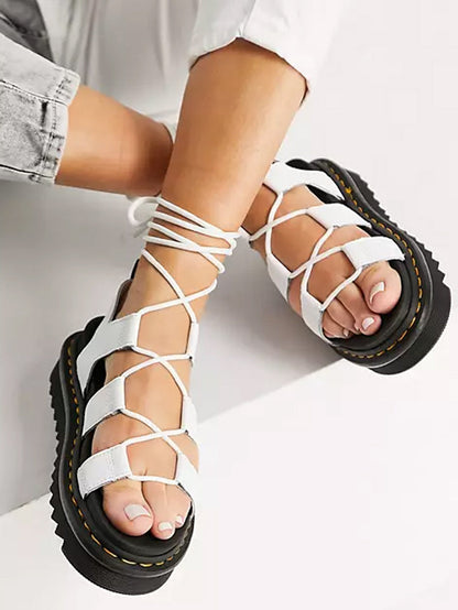 Criss Cross Leather Flats Sandals