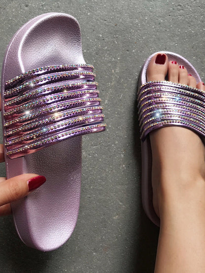 Sequin Rhinestone Flat Slippers