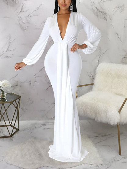 Deep V Neck Evening Maxi Dress