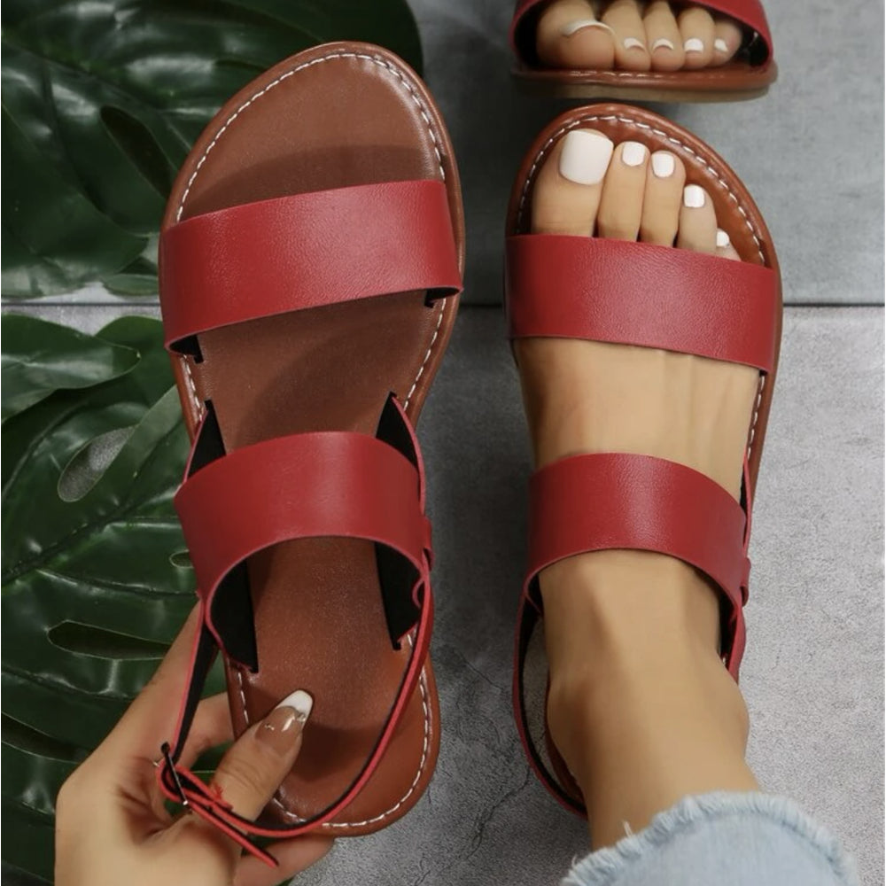 「binfenxie」Women's Stylish Flat Ankle Strap Sandals - Non-slip Open Toe Casual Beach Shoes