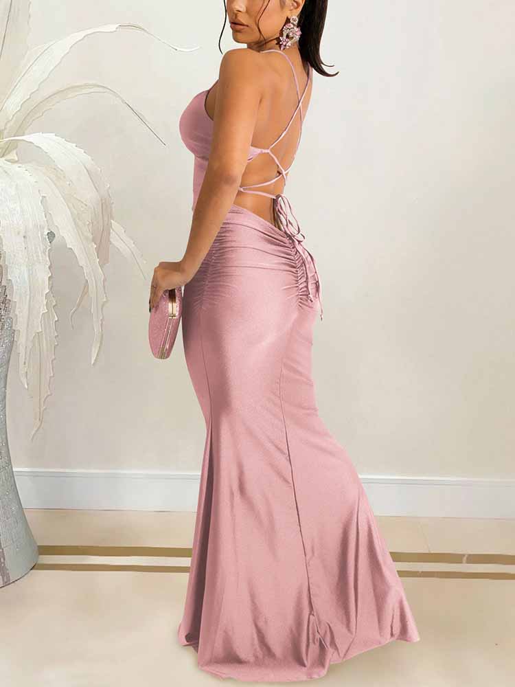 Spaghetti Straps Lace Up Maxi Dress