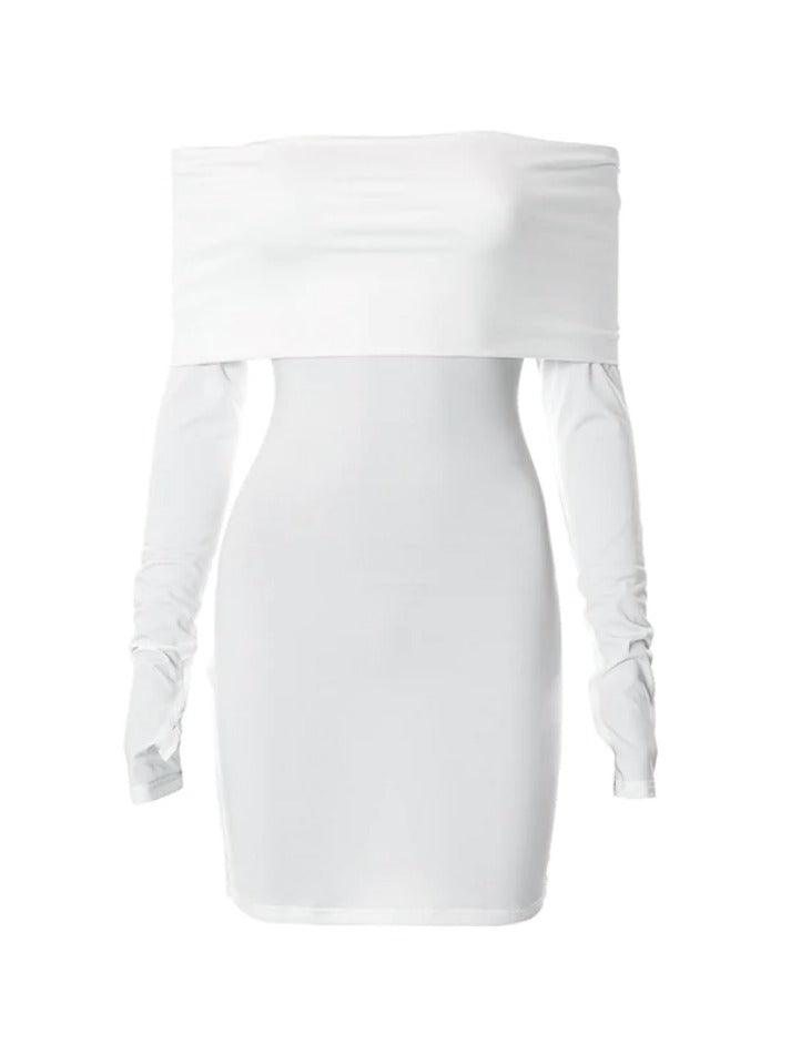 Solid Off Shoulder Ruched Thumb Hole Mini Dress