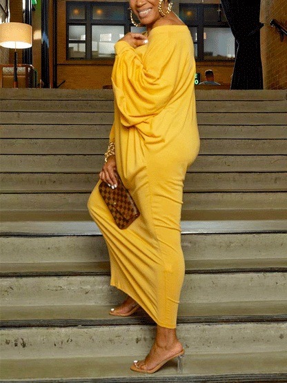 Solid Batwing Sleeve Maxi Dress