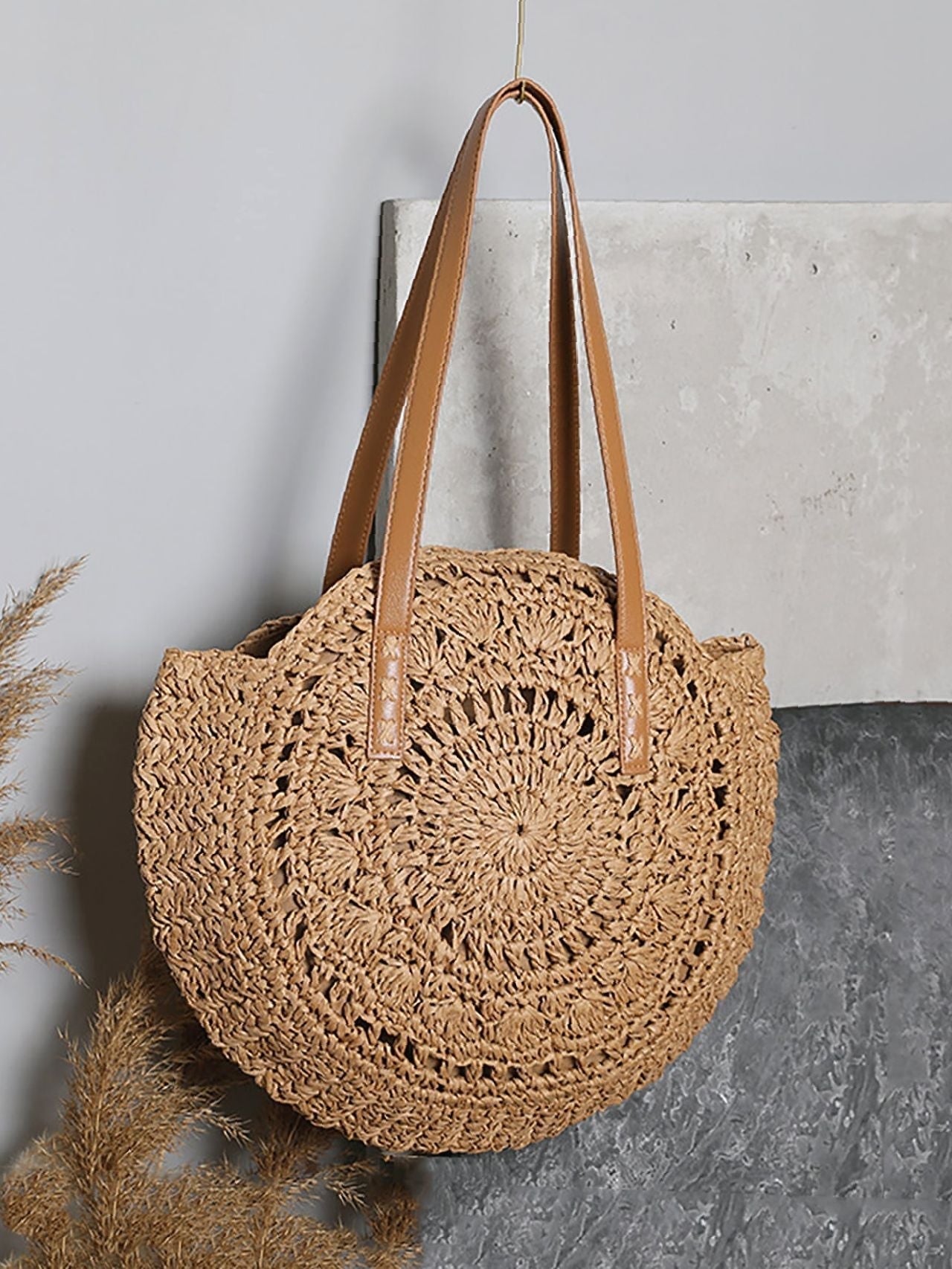 binfenxie - Hollow Out Circle Straw Bag  - Women Tote Bags