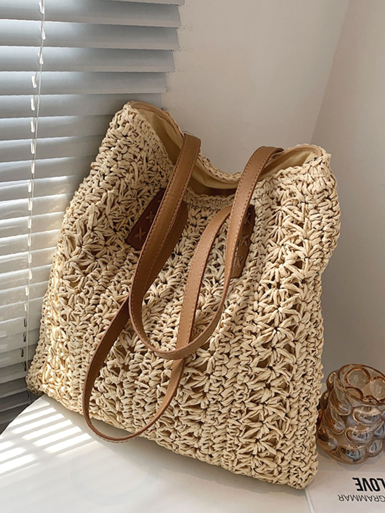 binfenxie - Minimalist Braided Detail Straw Bag  - Women Tote Bags