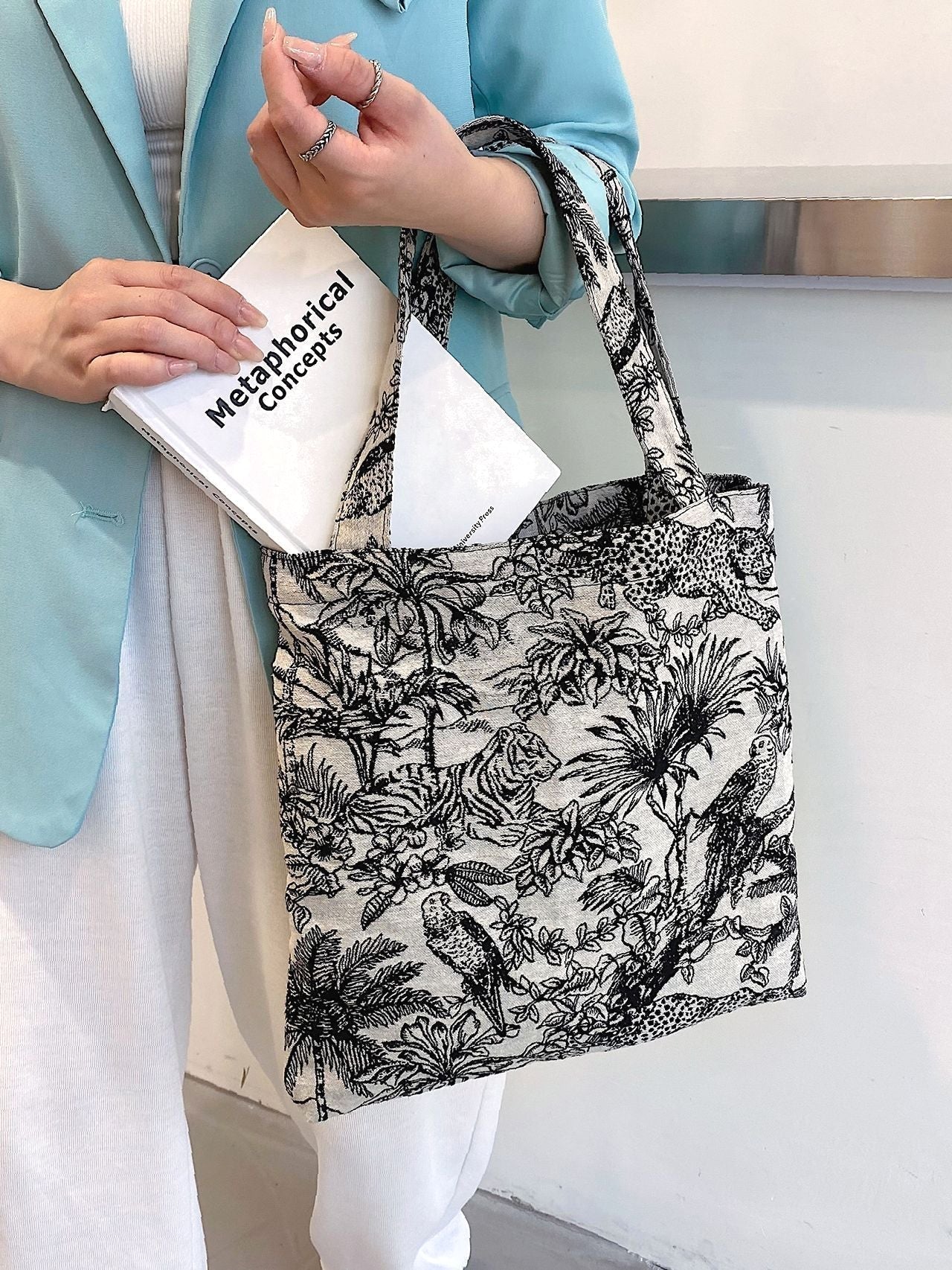 binfenxie - Tropical Graphic Shopper Bag  - Women Tote Bags