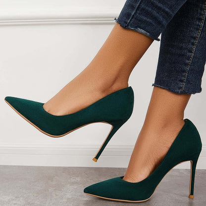 Women Elegant Classic Suede Heels Pointed Toe Dress Pumps Stiletto High Heels