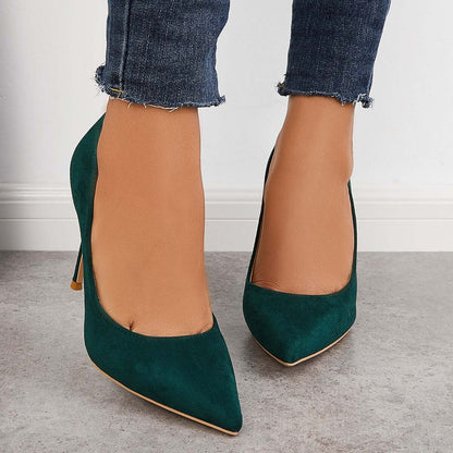 Women Elegant Classic Suede Heels Pointed Toe Dress Pumps Stiletto High Heels