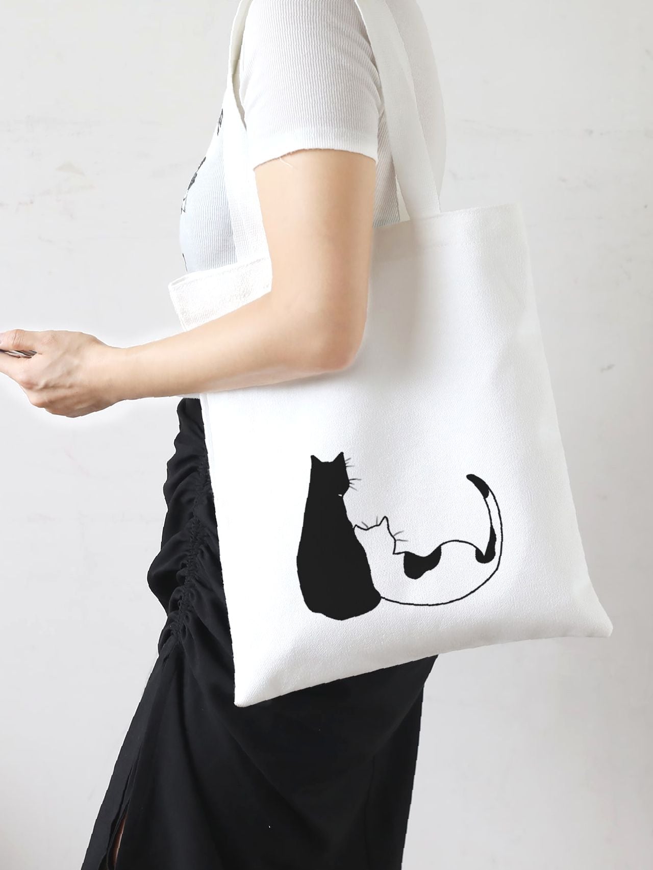 binfenxie - Cartoon Cat Graphic Shopper Bag  - Women Tote Bags