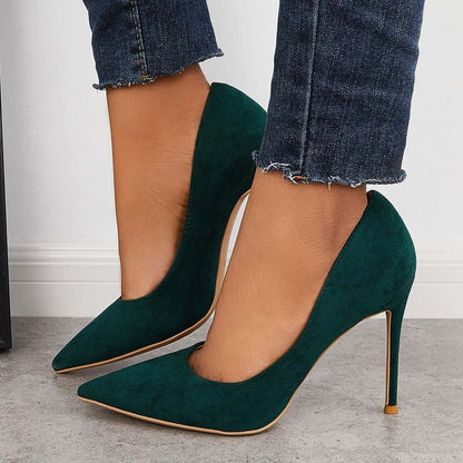 Women Elegant Classic Suede Heels Pointed Toe Dress Pumps Stiletto High Heels