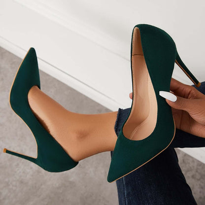 Women Elegant Classic Suede Heels Pointed Toe Dress Pumps Stiletto High Heels