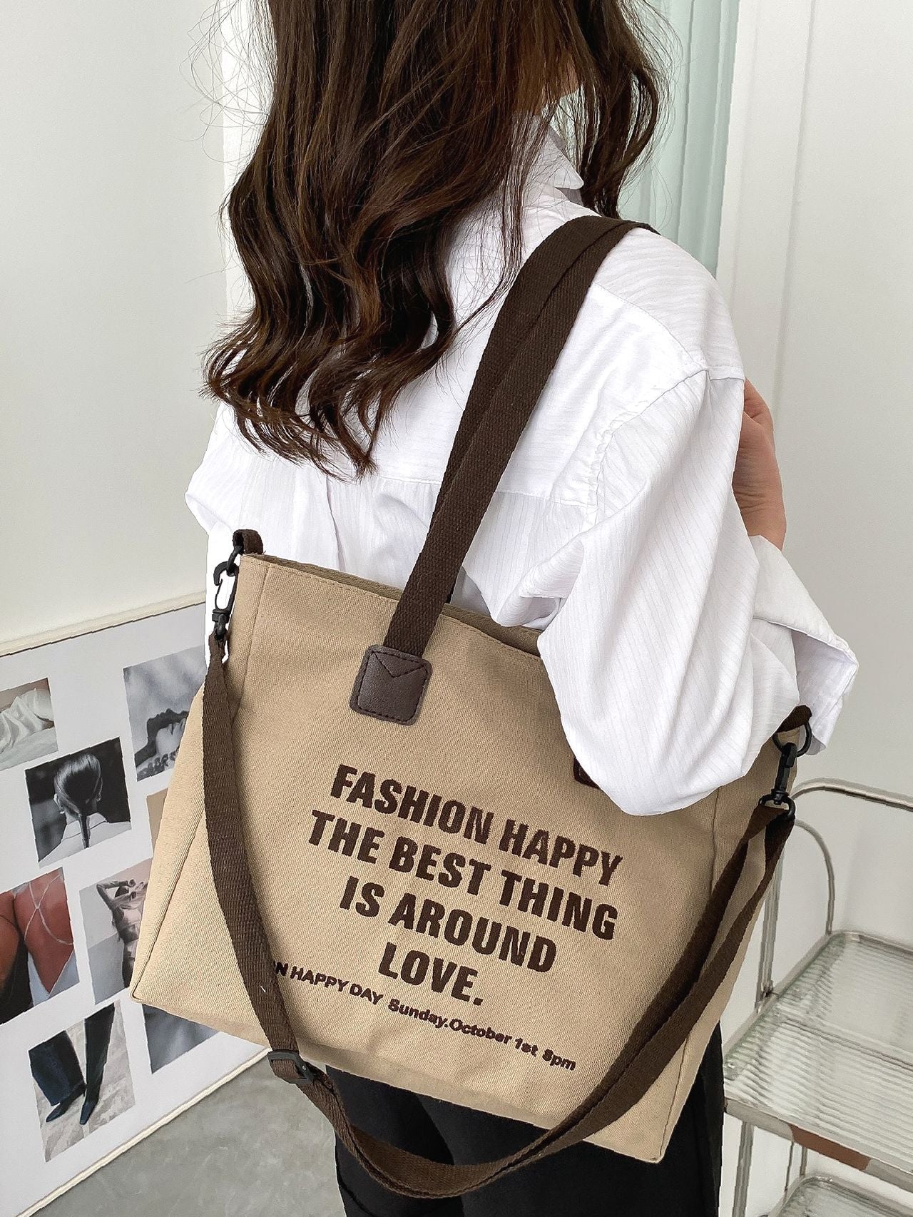 binfenxie - Letter Graphic Tote Bag  - Women Tote Bags