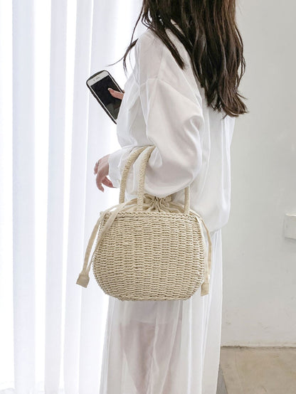 binfenxie - Drawstring Design Straw Bag  - Women Tote Bags