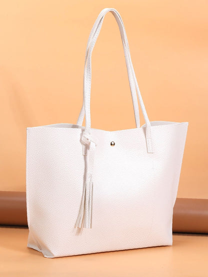 binfenxie - Pebble Embossed Tassel Decor Tote Bag  - Women Tote Bags