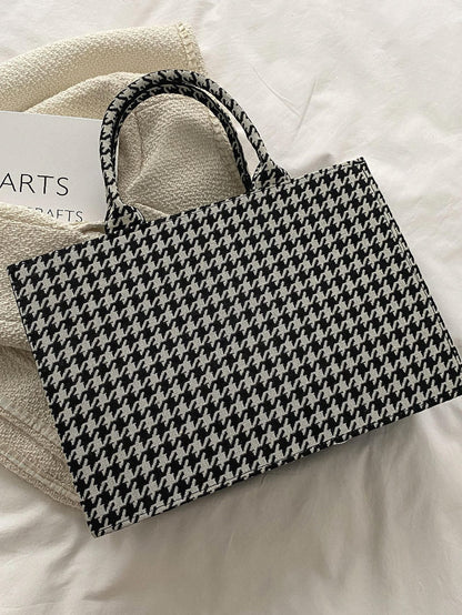 binfenxie - Allover Houndstooth Top Handle Bag  - Women Tote Bags