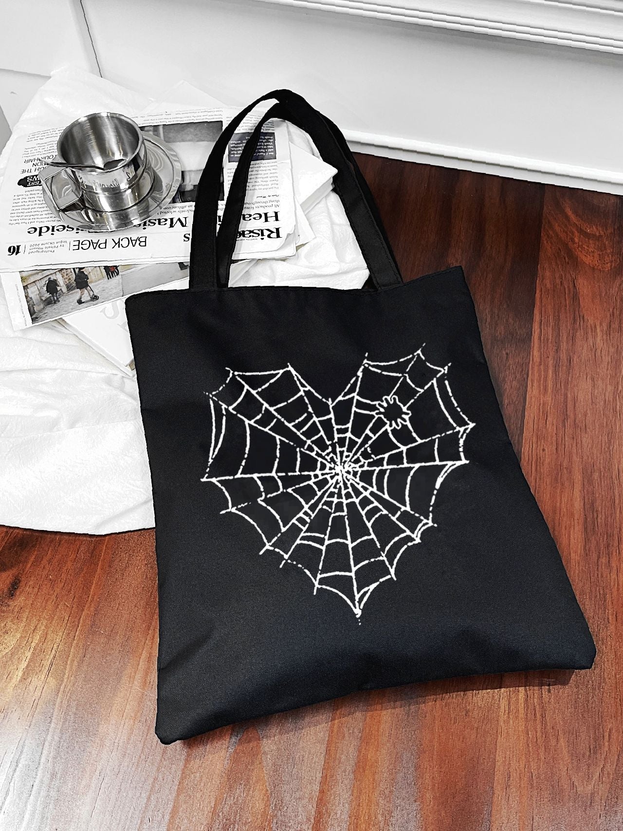 binfenxie - Spider Web Print Shopper Bag  - Women Tote Bags