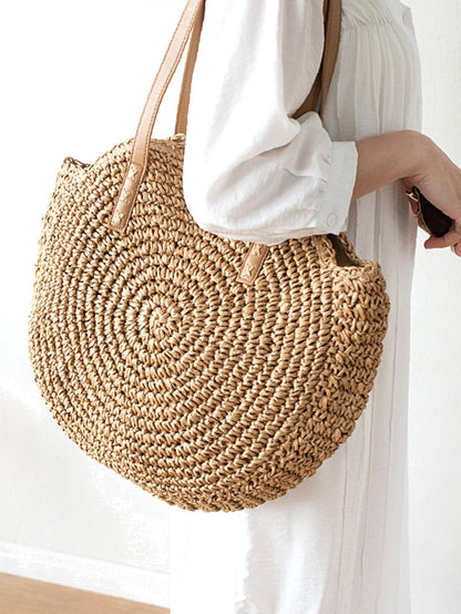 binfenxie - Circle Straw Shoulder Tote Bag  - Women Tote Bags