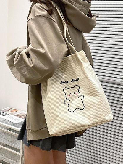 binfenxie - Cartoon Bear Graphic Shoulder Tote Bag  - Women Tote Bags