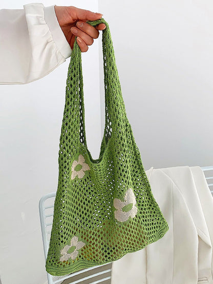 binfenxie - Flower Print Crochet Shopper Bag  - Women Tote Bags