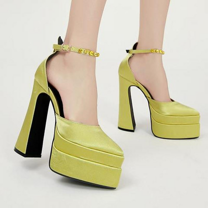 New Brand Women Sandals Summer Shoes Sexy Thick High Heels Platform Black Red Yellow Dress Party Wedding Shoes Woman Pumps