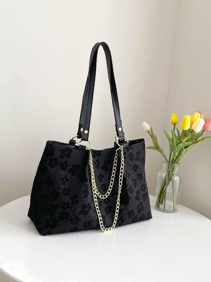 binfenxie - Floral Pattern Chain Shoulder Tote Bag  - Women Tote Bags