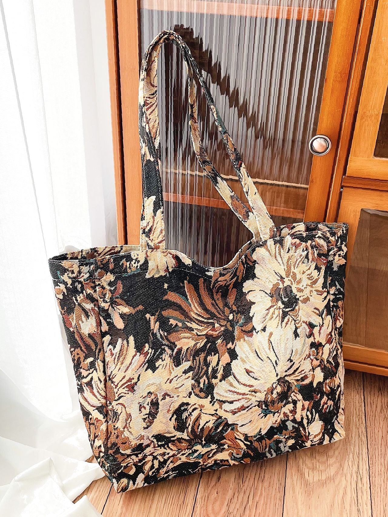 binfenxie - Floral Graphic Large Capacity Shopper Bag  - Women Tote Bags