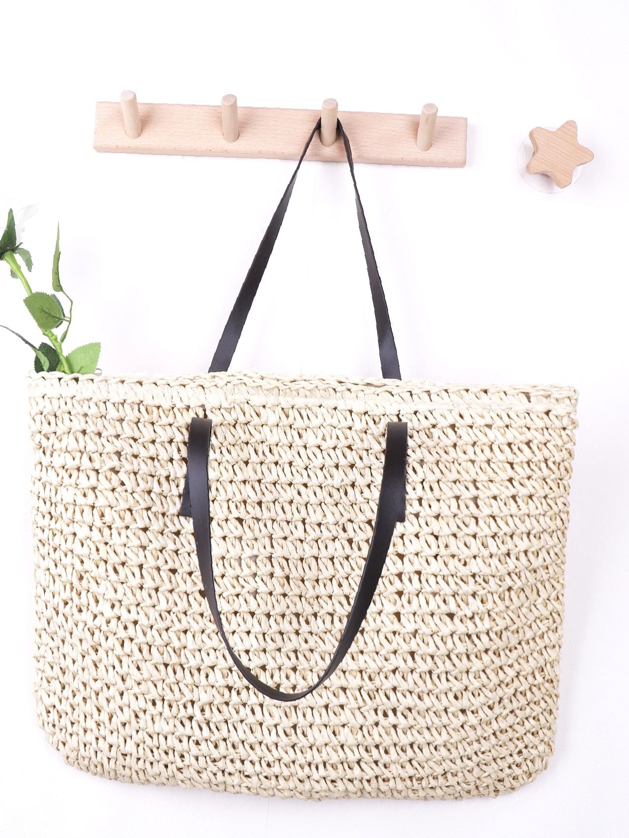 binfenxie - Minimalist Large Capacity Straw Bag  - Women Tote Bags