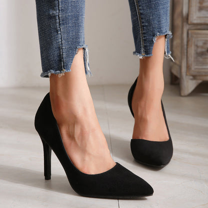 Women Black Suede Pointed Toe High Heels Cut Out Stiletto High Heel Pumps