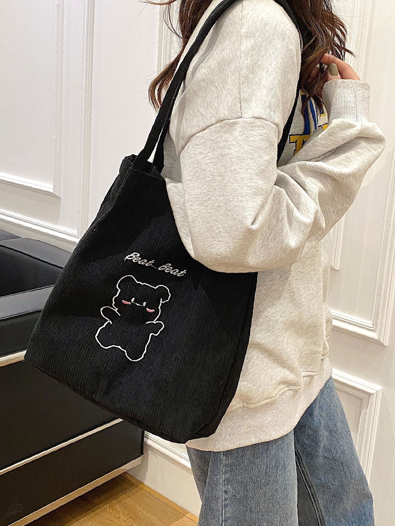 binfenxie - Cartoon Bear Graphic Shoulder Tote Bag  - Women Tote Bags