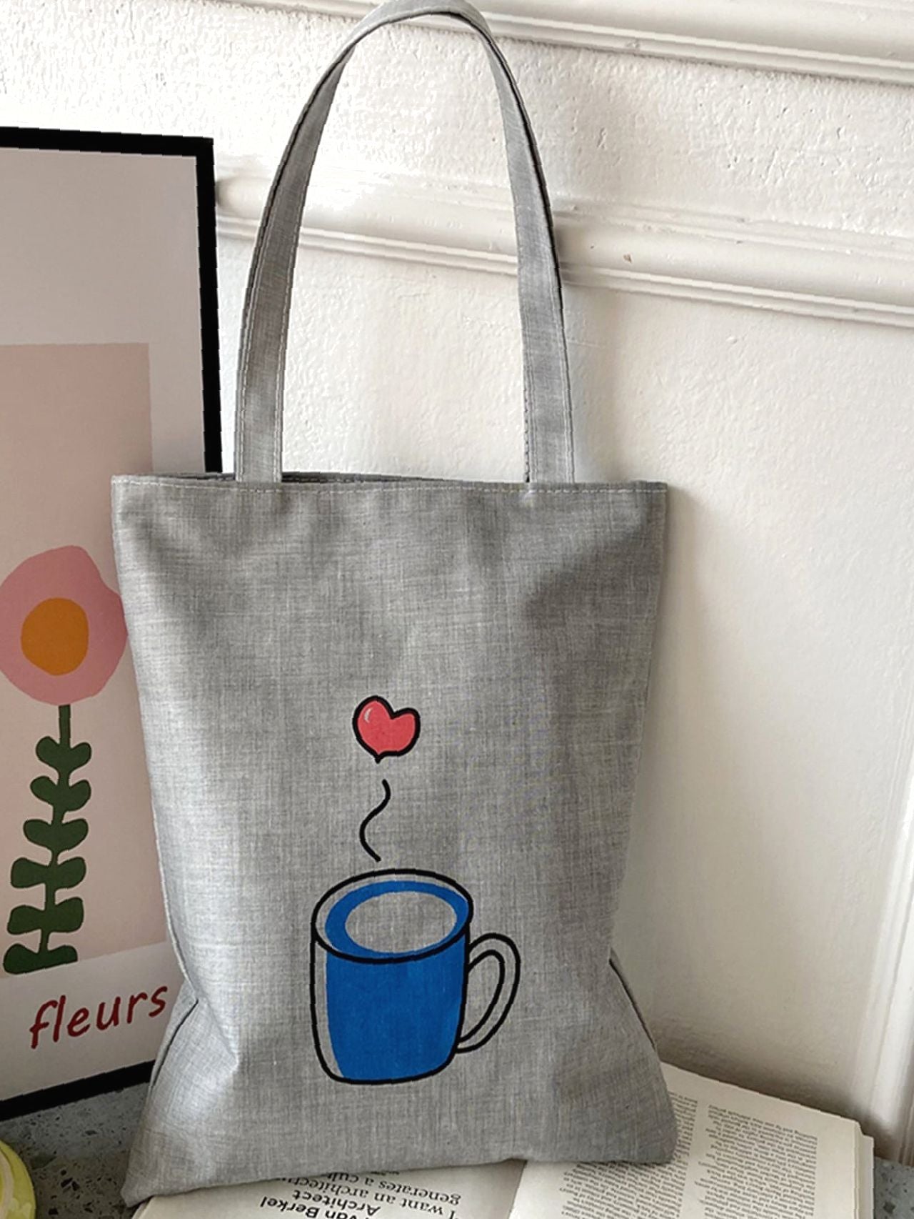 binfenxie - Heart & Cup Print Shopper Bag  - Women Tote Bags