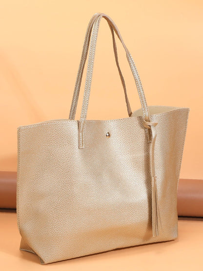 binfenxie - Pebble Embossed Tassel Decor Tote Bag  - Women Tote Bags