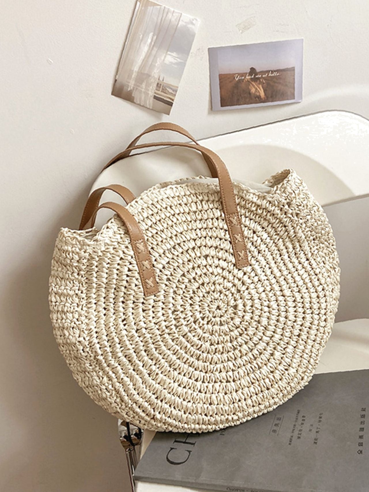 binfenxie - Circle Straw Shoulder Tote Bag  - Women Tote Bags