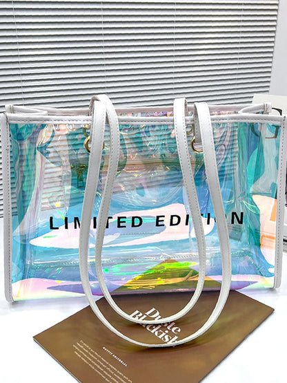 binfenxie - Holographic Pattern Letter Graphic Shoulder Tote Bag  - Women Tote Bags