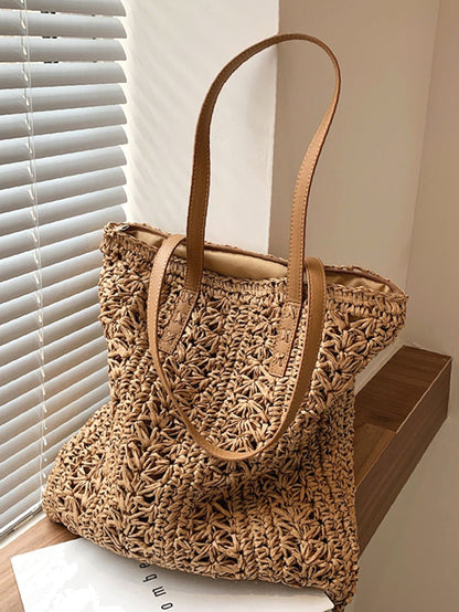 binfenxie - Minimalist Braided Detail Straw Bag  - Women Tote Bags