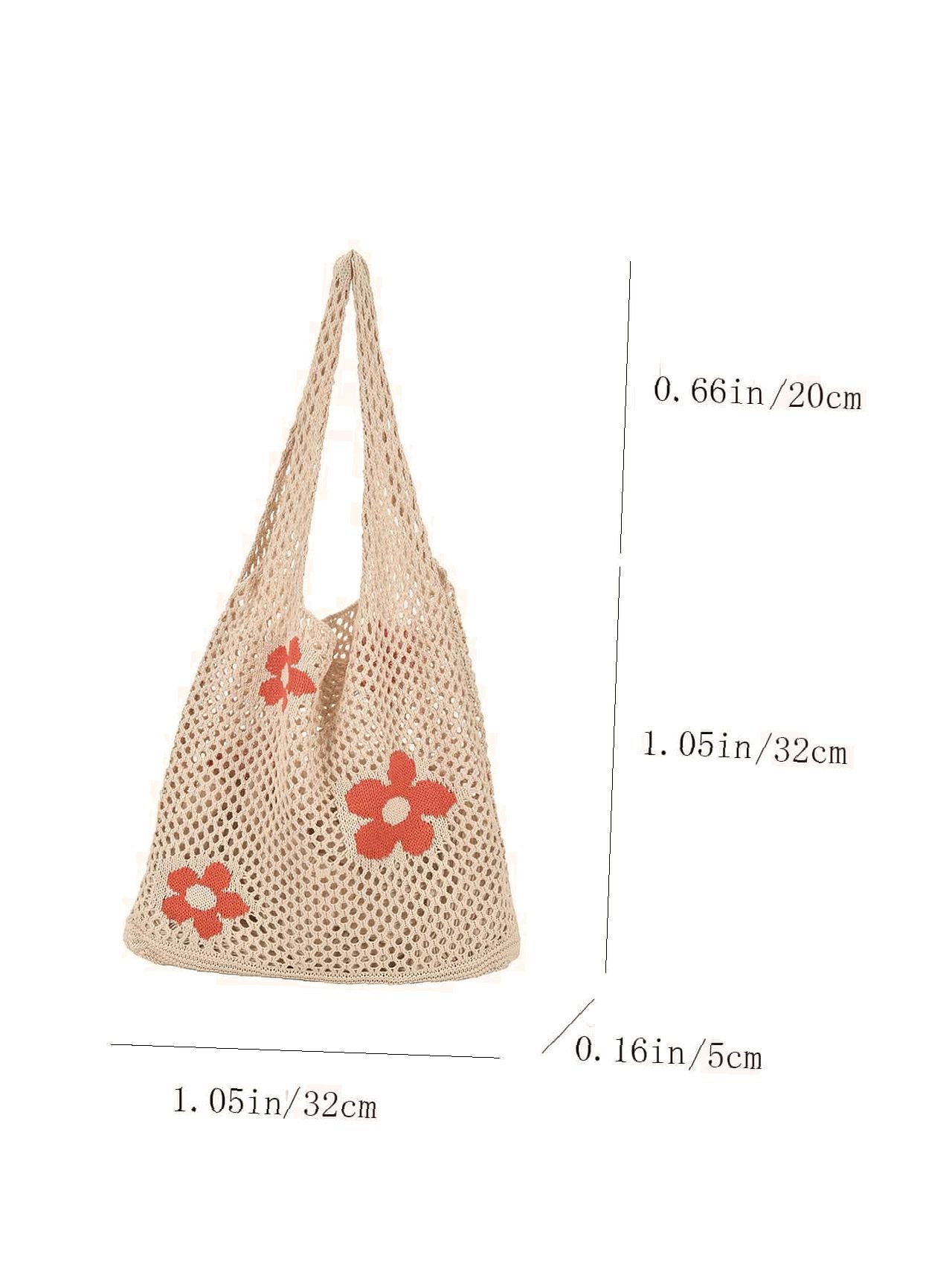 binfenxie - Flower Print Crochet Shopper Bag  - Women Tote Bags