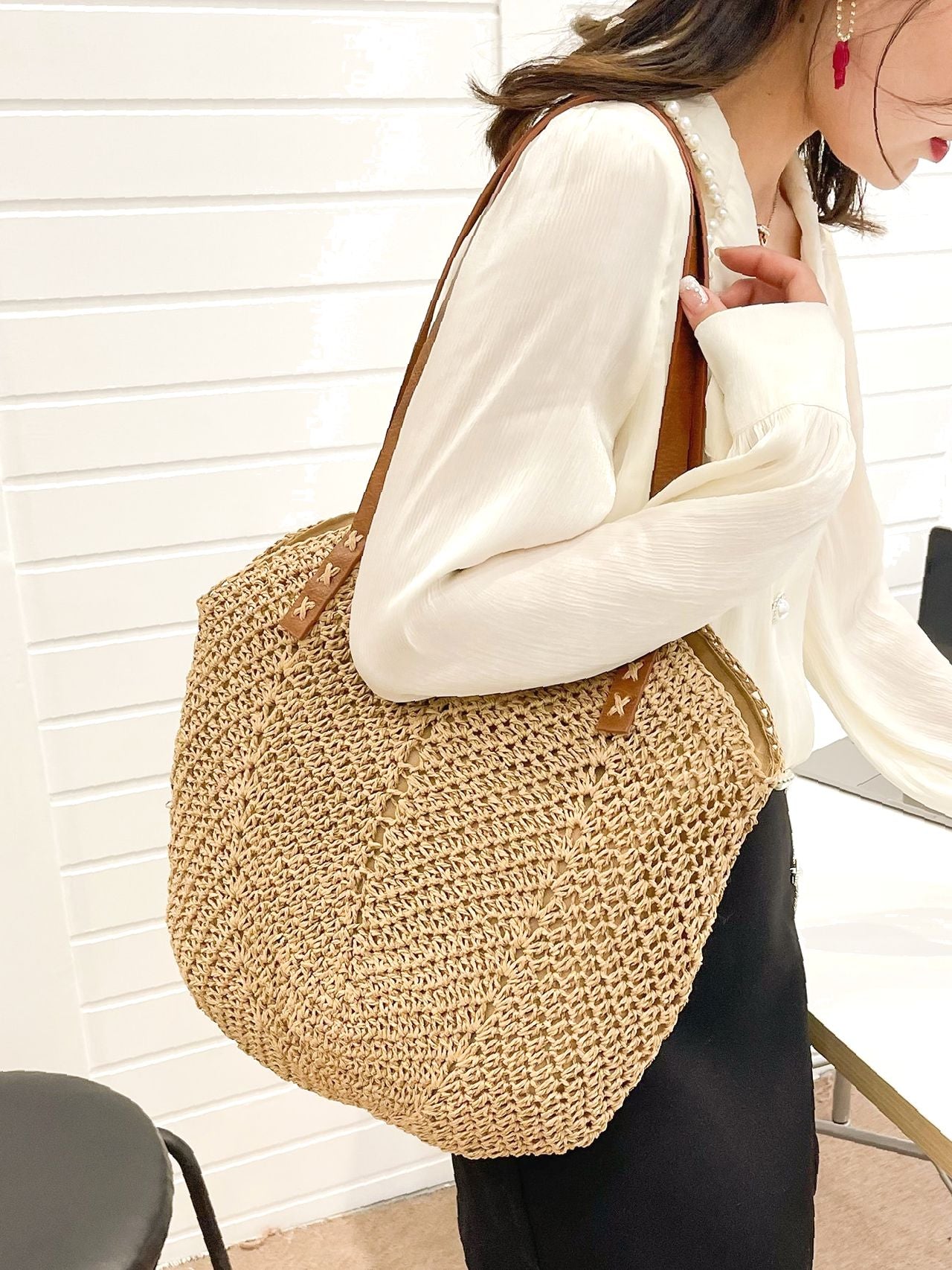 binfenxie - Hollow Out Straw Bag  - Women Tote Bags