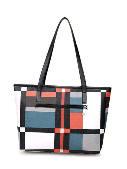 binfenxie - Twilly Scarf Decor Geometric Print Tote Bag  - Women Tote Bags