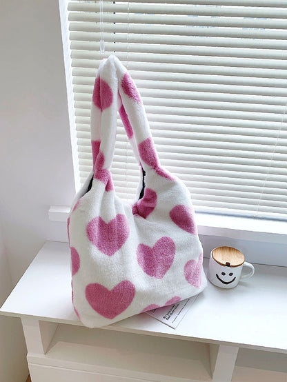 binfenxie - Heart Graphic Fluffy Tote Bag  - Women Tote Bags