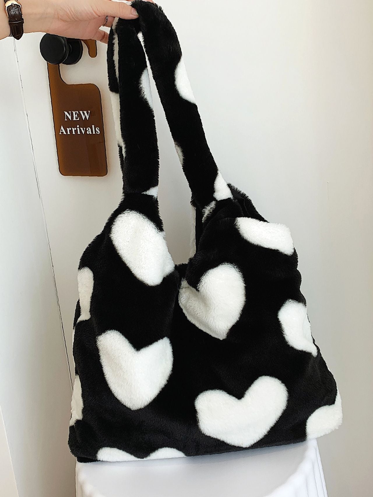 binfenxie - Heart Graphic Fluffy Tote Bag  - Women Tote Bags