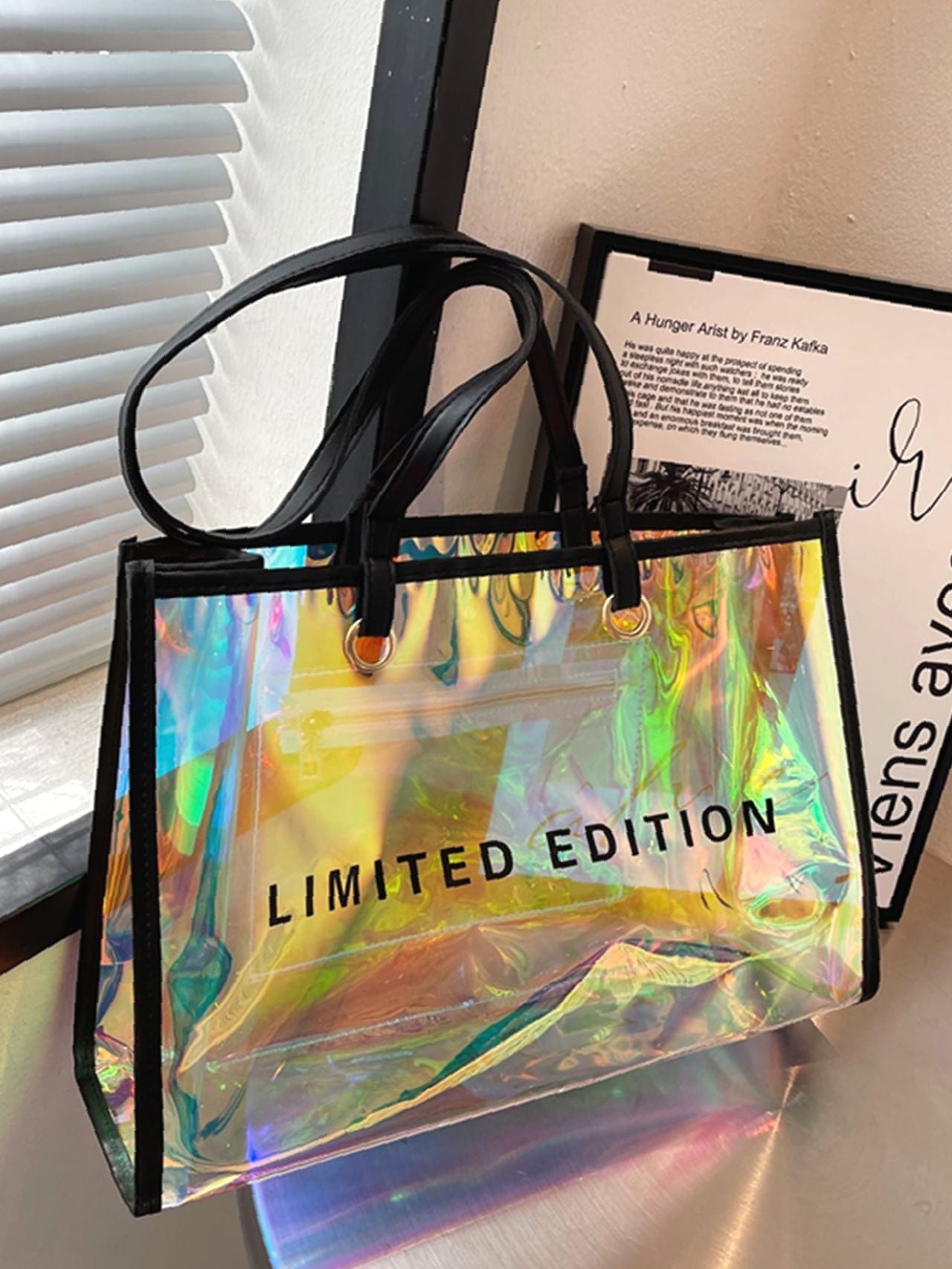 binfenxie - Holographic Pattern Letter Graphic Shoulder Tote Bag  - Women Tote Bags