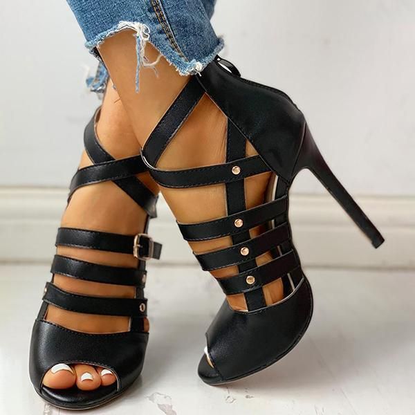 Women Peep Toe Ankle Strap High Heels Dress Pump Shoes