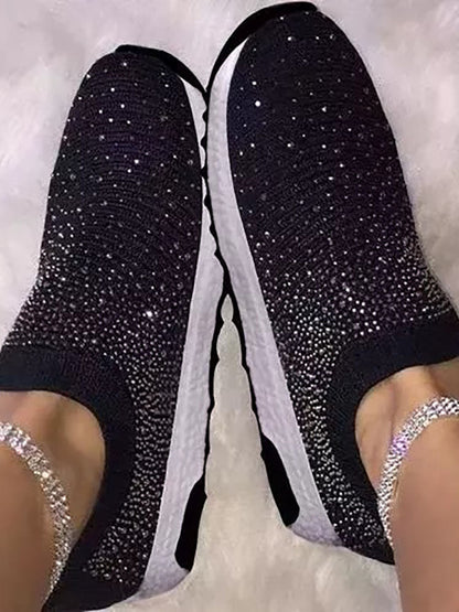 Mesh Rhinestone Flat Sneakers