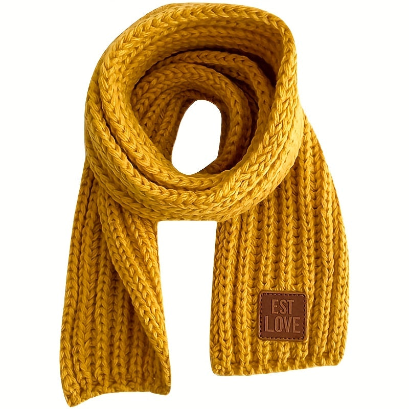 1pc Children's Scarf, Solid Color Versatile Warm Knitted Neck For Autumn And Winter Student