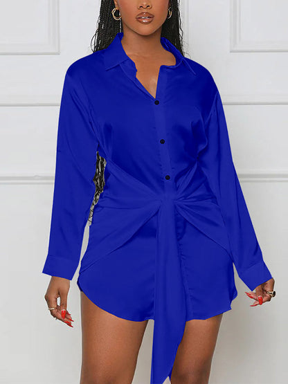 Satin Tie Waist Shirts Dress