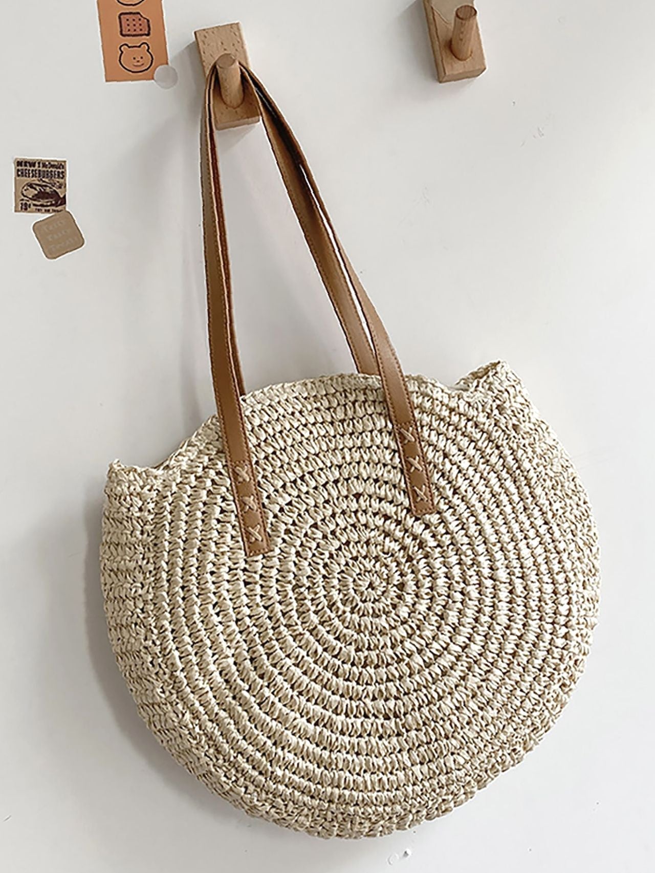 binfenxie - Circle Straw Shoulder Tote Bag  - Women Tote Bags