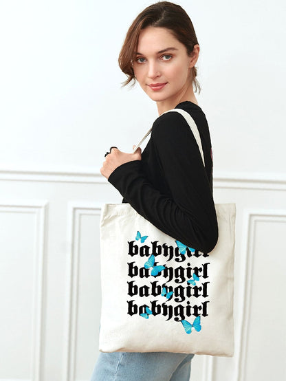 binfenxie - Butterfly & Letter Graphic Shopper Bag  - Women Tote Bags